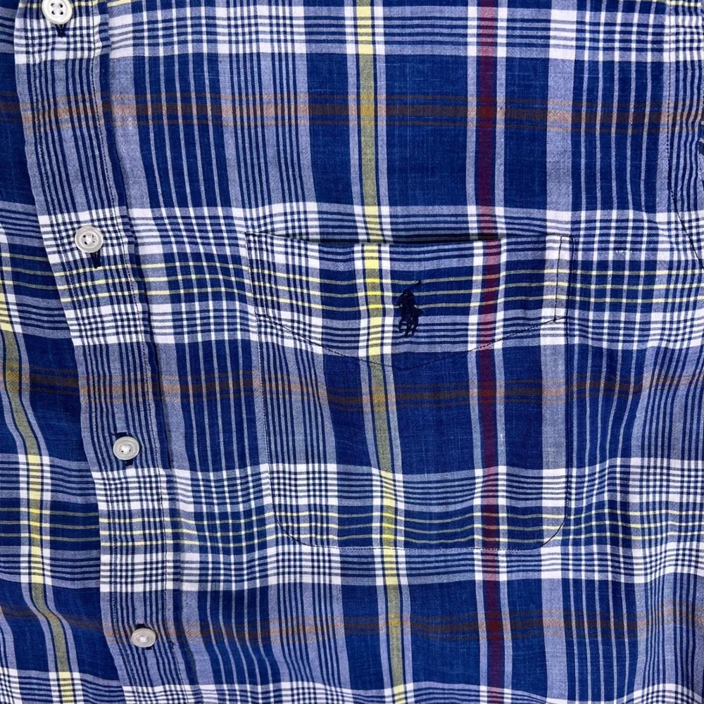 Ralph Lauren Shirt Mens L‎ Blue Plaid Blake Cotton Short Sleeve Classic Casual